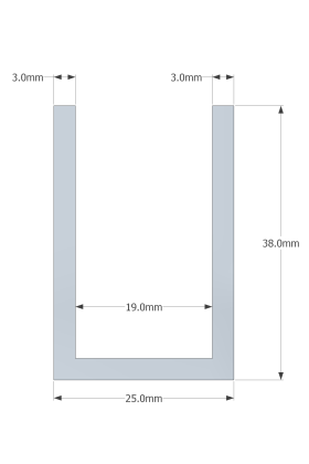 (38mm) 3 Meter Glass Partition U channel (White)